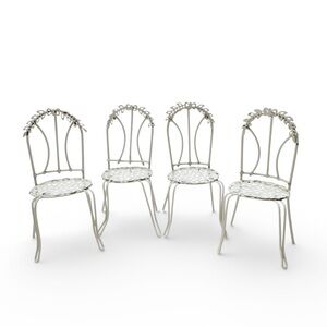 Vintage Dollhouse Furniture Set of 4 White Metal Patio Outdoor Chairs